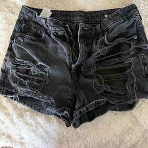 American Eagle Outfitters Black Distressed High-Rise Jean Shorts